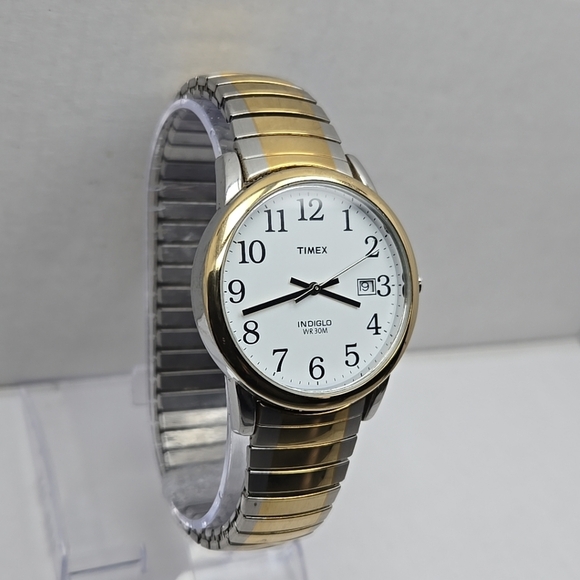 Mens Timex R6 Date Indiglo Two Tone Quartz Analog Watch New Battery - Picture 3 of 13